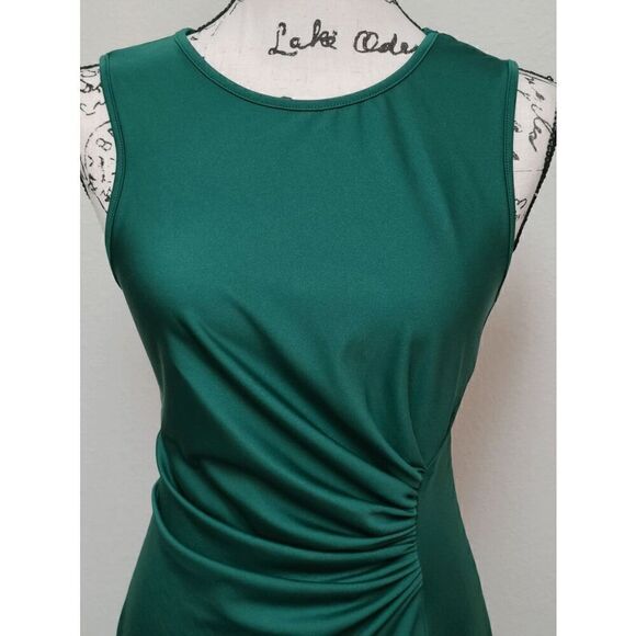 💚 Green Sleeveless Ruched Waist Flowy A-line Hi-Lo Midi Dress SIZE L - Picture 10 of 16